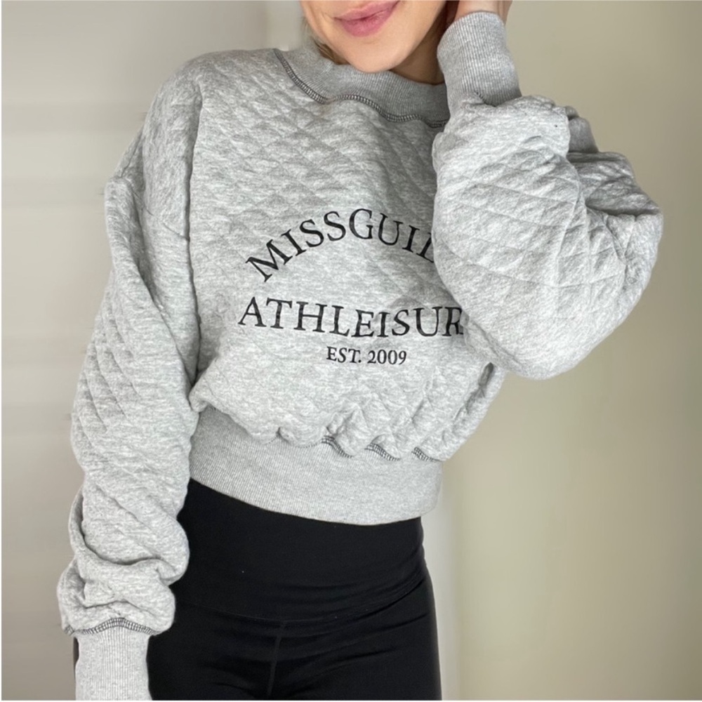 Missguided Gray Quilted Oversized Cropped Athleisure Lounge Sweatshirt US 8